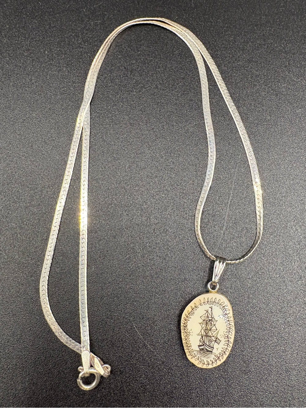 Sterling Necklace w Scrimshaw Pendant